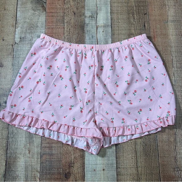 Coquette Pink Ruffle Pajama Set Floral Cottagecore Sleepwear Shorts 2X Plus - Picture 6 of 6